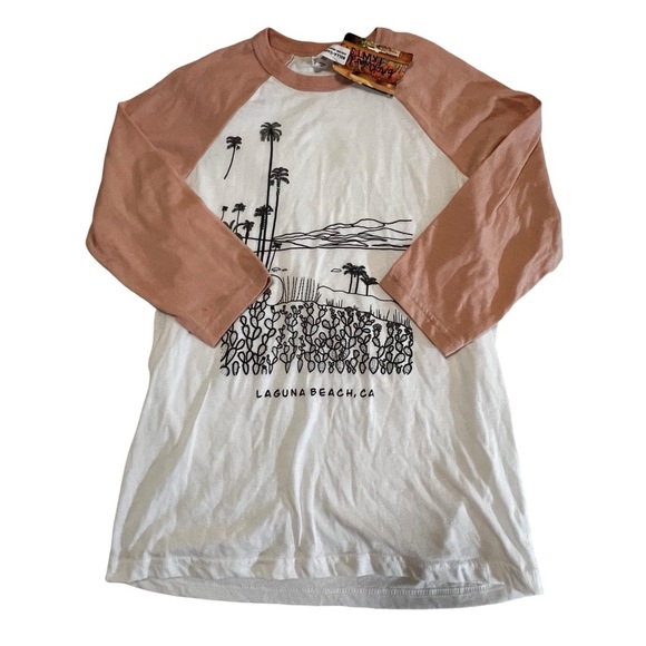 NWT Girls Airlume Jersey Large Laguna Beach California Shirt White Pink Large - Picture 3 of 12
